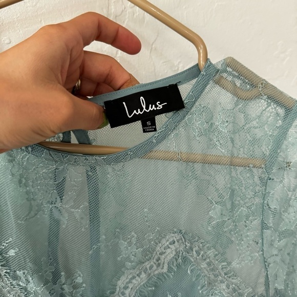 Lulus Pure Genius Sheer Sage Green Lace Top S - Picture 7 of 9